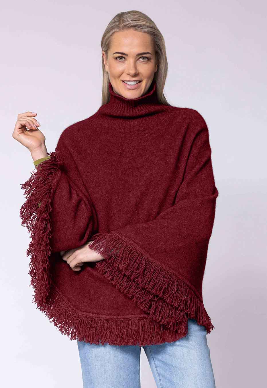 Women's Merino Possum Fringed Poncho Secondary image
